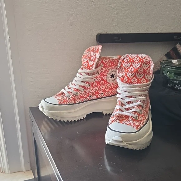 Converse Orange and White Patterned High-Top Sneakers - Picture 2 of 5